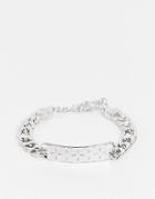 Asos Design Chunky Chain Bracelet With Cross Emboss And Tag Detail-silver