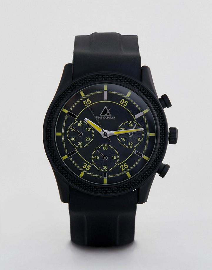 Asos Design Oversized Rubberised Watch In Black With Yellow Highlights - Black