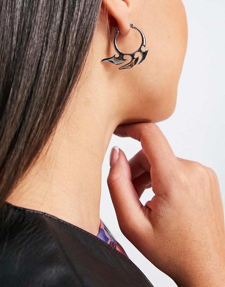 Asos Design Hoop Earrings In 90s Flame Design In Silver Tone