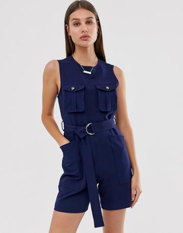 Asos White Sleeveless D-ring Romper - Navy