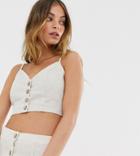 Outrageous Fortune Petite Button Through Square Neck Crop Top In Sand-cream