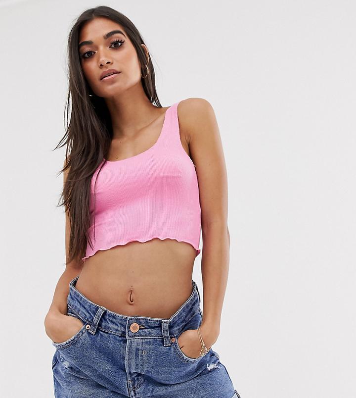 Asos Design Petite Rib Crop Scoop Neck Tank In Pink - Pink
