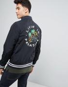 Hollister Souvenir Nylon Bomber With Back Embroidery In Black - Black