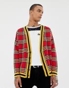 Sacred Hawk Oversized Check Cardigan - Red