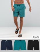 Asos Swim Shorts 3 Pack In Black Navy & Teal Mid Length - Multi