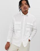 Asos Design Oversized White Poplin Shirt With Utility Pockets In White