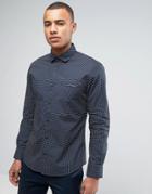 Esprit Slim Fit Long Sleeve Shirt With All Over Ditzy Fit - Navy