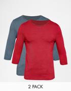 Asos Extreme Muscle 3/4 Sleeve T-shirt With Crew Neck 2 Pack In Red & Gray Save 19%