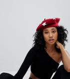 E.l.k Red Felt Star Applique Beret - Red