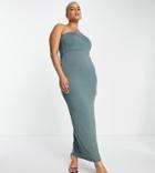 Public Desire Curve Double Layer Asymmetric Maxi Dress In Petrol Blue