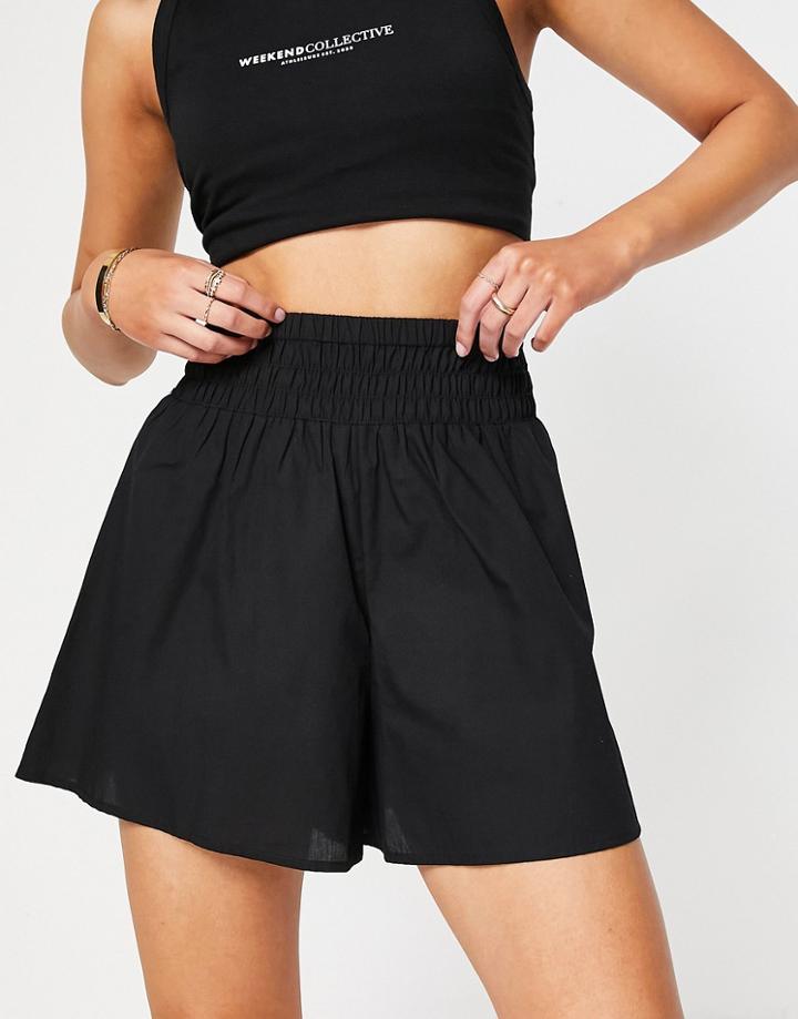 Asos Design Flippy Cotton Short With Shirred Waist In Black