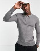 New Look Muscle Fit Knitted Zip Neck Sweater In Gray-grey