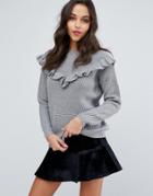 Miss Selfridge Ruffle Knit Sweater - Gray