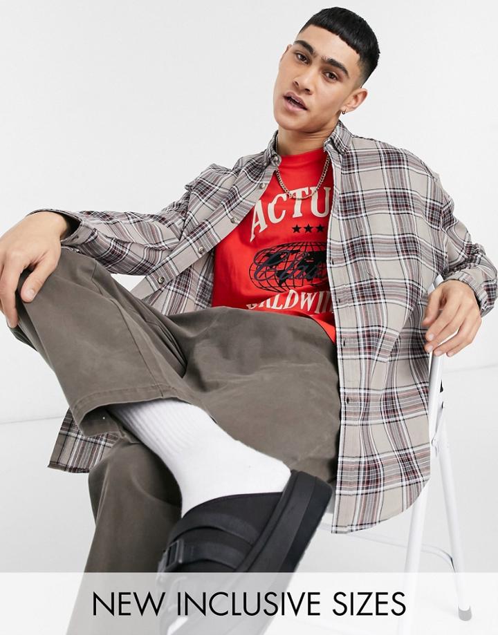 Asos Design 90s Oversized Plaid Shirt In Brown Tartan