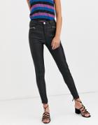 Lipsy Coated Skinny Jean With Zip Detail In Black - Black
