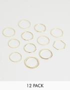 Asos Design Pack Of 12 Rings In Mixed Design In Gold Tone - Gold