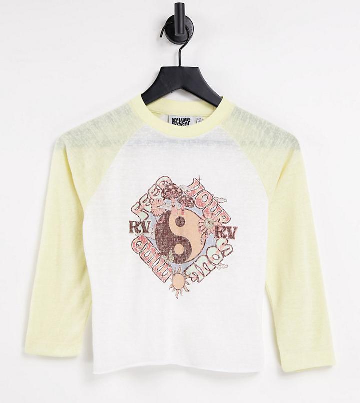 Reclaimed Vintage Inspired Contrast Raglan T Shirt With 70's Print In White