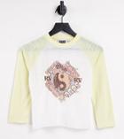 Reclaimed Vintage Inspired Contrast Raglan T Shirt With 70's Print In White