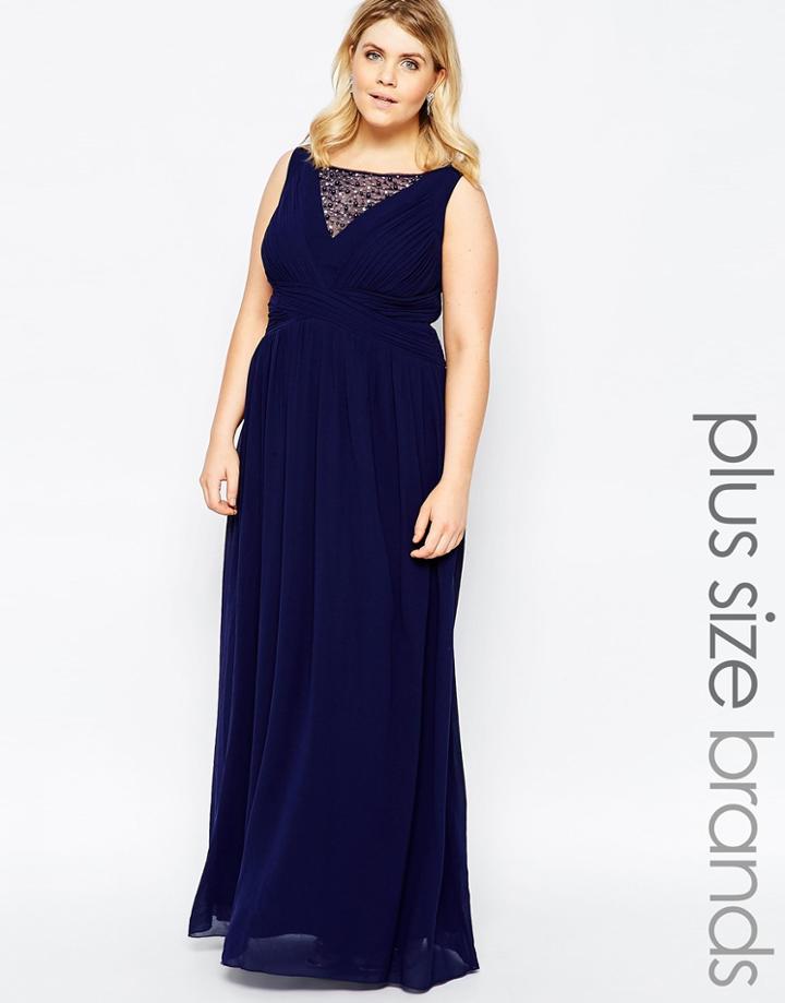 Little Mistress Plus Embellished Yoke Maxi Dress - Navy