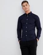 Selected Homme Slim Fit Button Down Collar Shirt With Faint Stripe - Navy