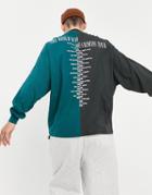 Asos Design Oversized Long Sleeve T-shirt In Green & Black Color Block With Band Print-multi