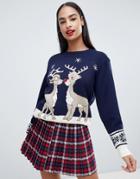 Club L Christmas Sweater With Kissing Rudoplh - Navy