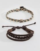 Icon Brand Leather & Corded Brown Bracelet In 4 Pack - Brown