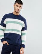 Asos Knitted Sweater With Blocked Stripes In Navy - Navy