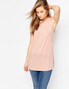 Asos The Sleeveless Longline Top With Side Split - Nude