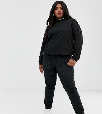 Only Curve Pinstripe Relaxed Jersey Pants - Black