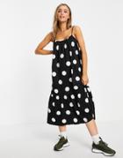 Asos Design Strappy Midi Sundress With Pep Hem In Giant Dot-multi