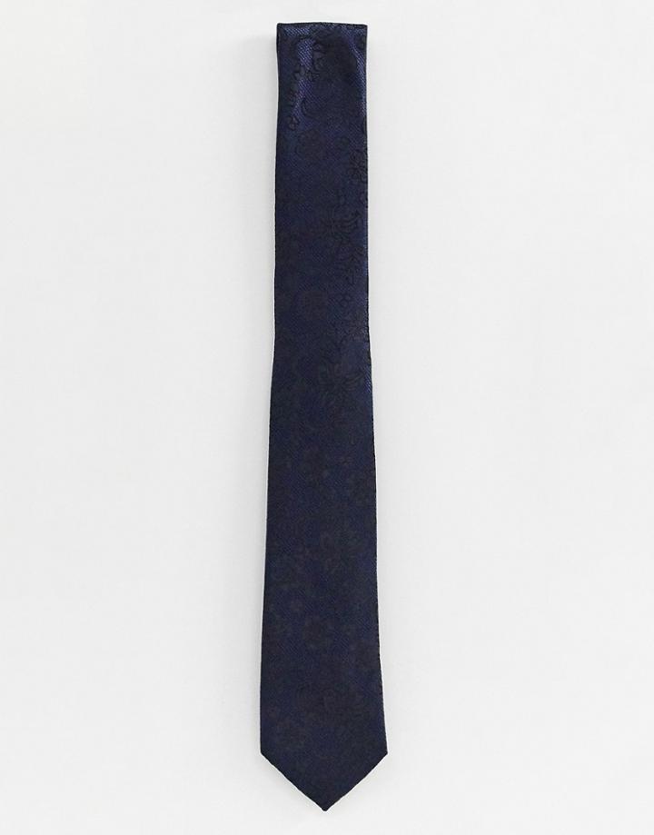 River Island Wedding Tie With Dark Lace Print In Navy - Navy