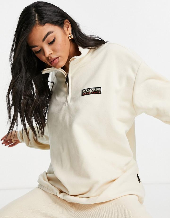 Napapijri Patch 1/2 Zip Fleece In Cream-white