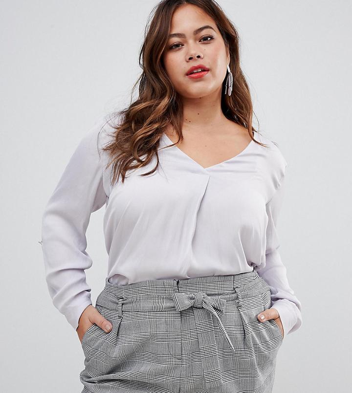 New Look Curve Satin Shirt In Gray - Brown