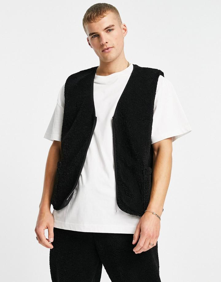 Topman Fleece Vest In Black