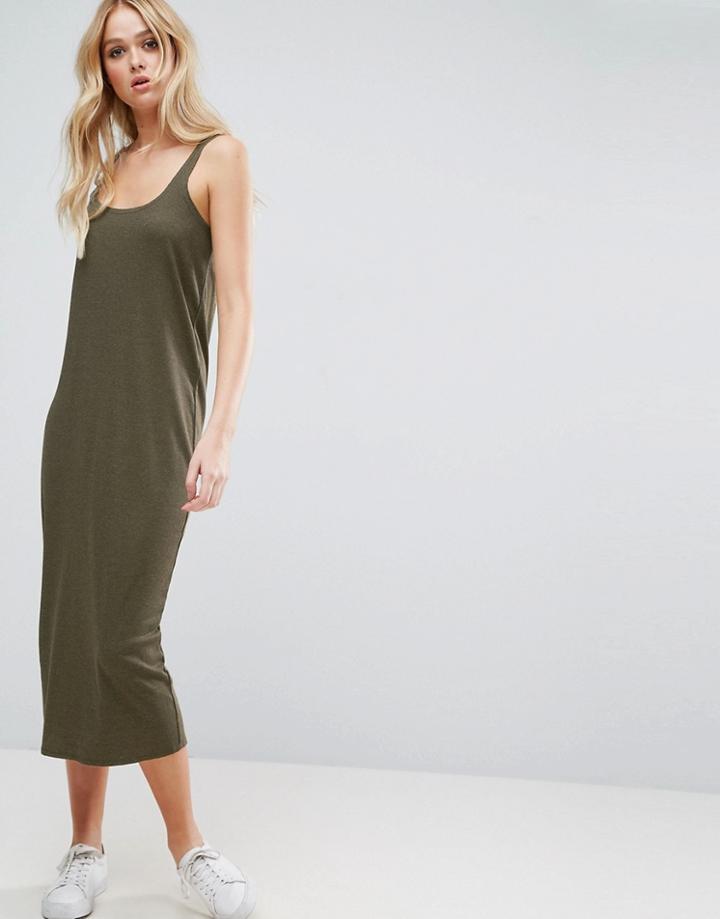 Asos Ultimate Ribbed Maxi Tank Dress With Raw Edge - Green