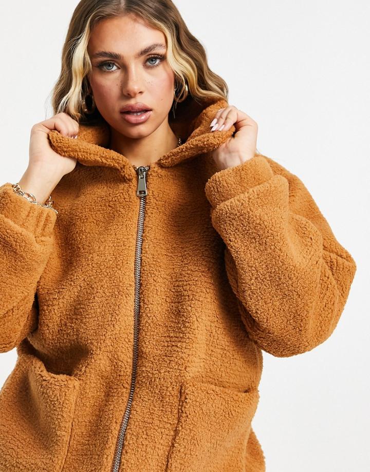 I Saw It First Oversized Sherpa Jacket In Camel-brown