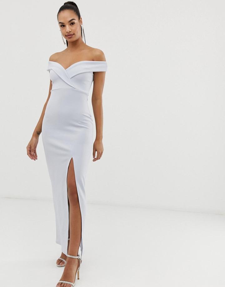 Club L Bridesmaid Bardot Detail Maxi Dress-blue