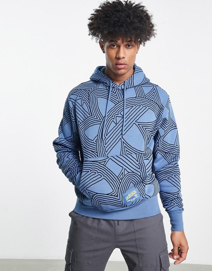 Adidas Originals Sprt All Over Logo Hoodie In Blue