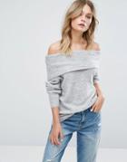 Jdy Off The Shoulder Knitted Top - Gray