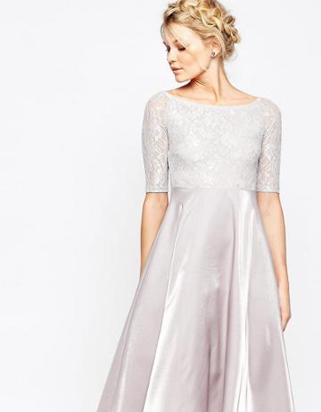 True Decadence Petite Lace Bardot Midi Prom Dress - Gray
