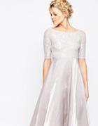 True Decadence Petite Lace Bardot Midi Prom Dress - Gray