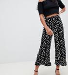 Asos Design Petite Pants With Fluted Ruffle Hem In Polka Dot - Black