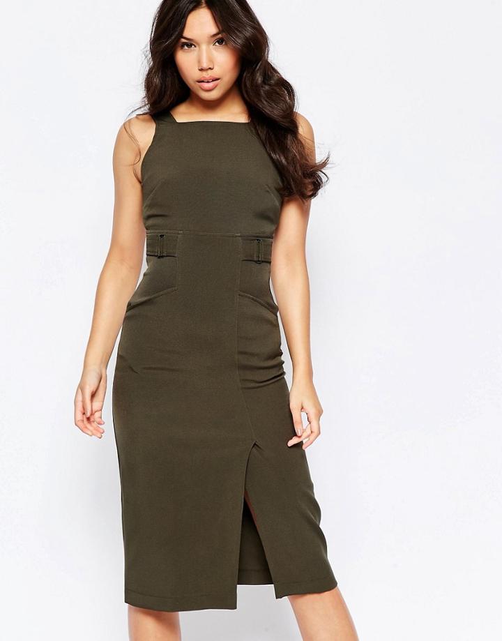 Twin Sister Midi Pinafore Dress - Green