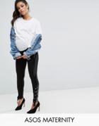 Asos Maternity Leggings With Vinyl Panel And Lace Up Detail - Black