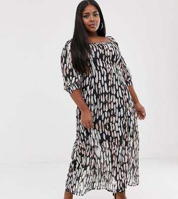 Religion Plus Bardot Midi Dress In Abstract Animal Print - White