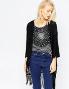 Brave Soul 3/4 Sleeve Cardigan With Tassel Detail - Black