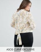 Asos Curve Pleat Detail Blouse With Tie Back In Vintage Floral - Multi