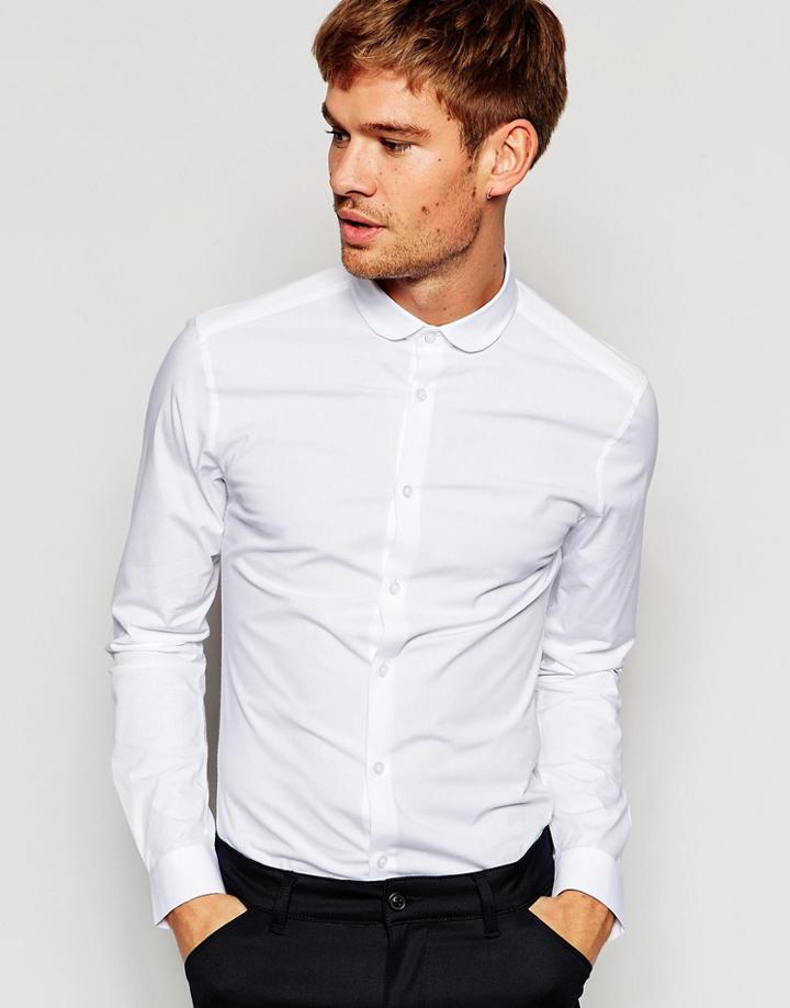Asos Skinny Shirt In White With Curve Collar And Long Sleeves - White