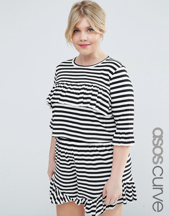 Asos Curve Top In Stripe With Ruffle Frill - Stripe